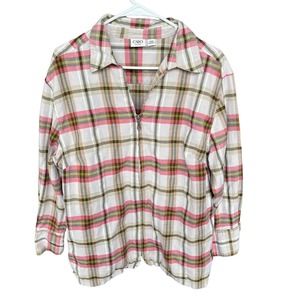 Cato Plaid Shirt Womens Plus Size 18/20 Zip‎ Up Long Sleeve V-neck